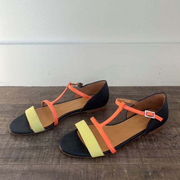 ANTHROPOLOGIE PAINT SPLATTER T-STRAP SANDALS COLORBLOCK 39 - Picture 6 of 7